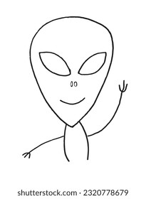 Alien illustration image. 
Hand drawn image artwork of alien. 
Simple cute original logo.
Hand drawn vector illustration for posters, cards, t-shirts.