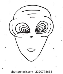 Alien illustration image. 
Hand drawn image artwork of alien. 
Simple cute original logo.
Hand drawn vector illustration for posters, cards, t-shirts.