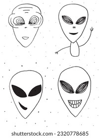 Alien illustration image. 
Hand drawn image artwork of alien. 
Simple cute original logo.
Hand drawn vector illustration for posters, cards, t-shirts.