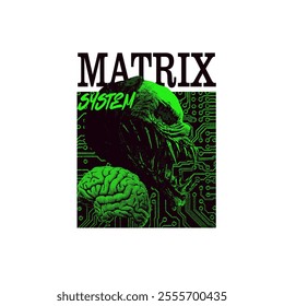 alien illustration and matrix system slogan for streetwear