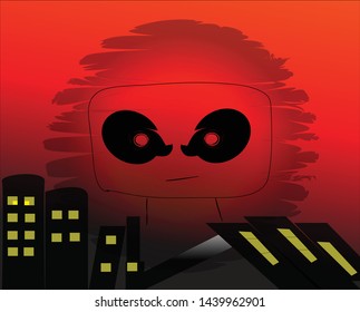 alien illustration in the middle of the city in the afternoon