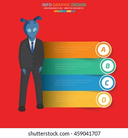 Alien info graphic on red background,vector