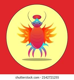 An Alien Insect Logo Design For Insect Art Companies Or Cover Picture For Magazines And Child Art Work.insect Cartoon Art In  Red And Cream Colour Background.