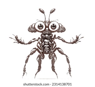 Alien insect. Scribble sketch. Linear Vector illustration.