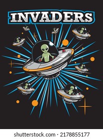 alien invaders vector illustration, design for t shirt printing