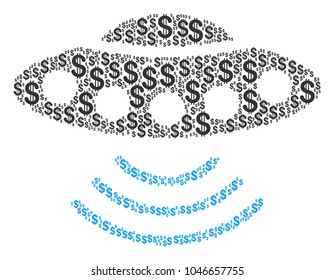 Alien Invasion composition of dollar symbols. Vector dollar currency symbols are grouped into alien invasion illustration.