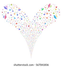 Alien Invasion fireworks stream. Vector illustration style is flat bright multicolored iconic symbols on a white background. Object double fountain created from random symbols.
