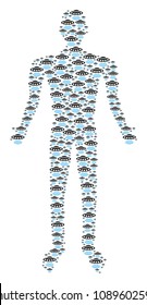Alien invasion human figure. Vector alien invasion icons are organized into person collage.