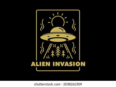 Alien invasion line art illustration design