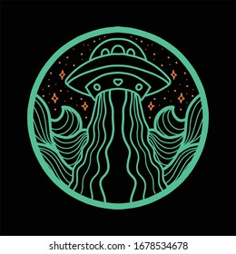 alien invasion line art vector design