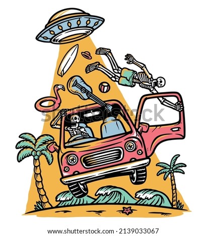 alien invasion on the beach illustration
