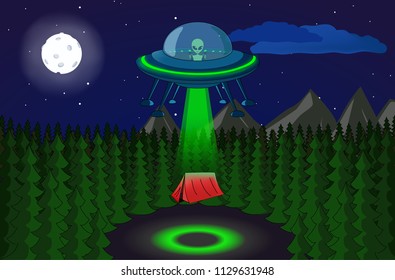 Alien invasion on Earth. UFO at night