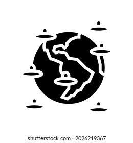 alien invasion of planet glyph icon vector. alien invasion of planet sign. isolated contour symbol black illustration