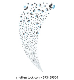 Alien Invasion random fireworks stream. Vector illustration style is flat blue and gray iconic symbols on a white background. Object fountain done from scattered pictographs.