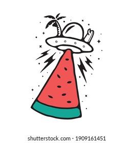 Alien invasion for summer graphic illustration vector art t-shirt design