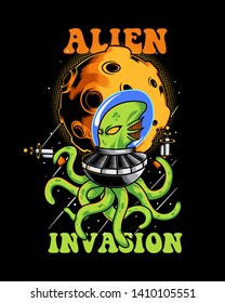 Alien Invasion Tshirt Design Vector Illustration