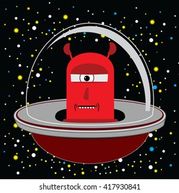 Alien Invasion UFO Spaceship Cartoon Vector In Red