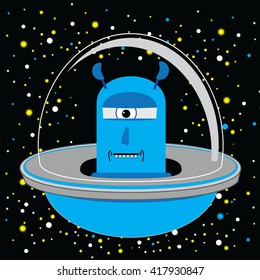 Alien Invasion UFO Spaceship Cartoon Vector In Blue
