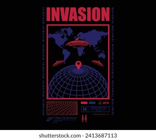  Alien invasion, ufo t shirt design, vector graphic, typographic poster or tshirts street wear and Urban style