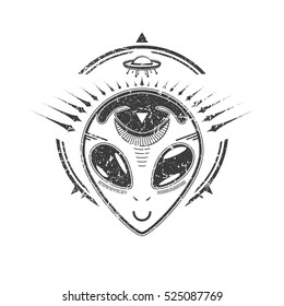 Alien Isolated From The Background. Graphic Symmetrical Emblem. It Can Be Used For Printing On T-Shirts Or Ideas For Tattoos.