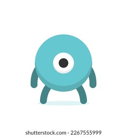 Alien isolated on white. Round funny bizarre monster with one eye. Turquoise blue character. Flat design. EPS 8 vector illustration, no transparency, no gradients
