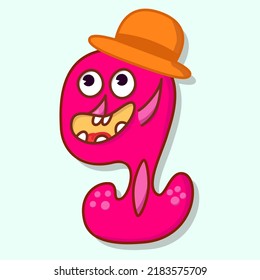 alien, joyful monster with hat and smile. monster with a shadow. for the website, icons, stickers.