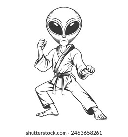 Alien karate fighter hand drawing vector design.