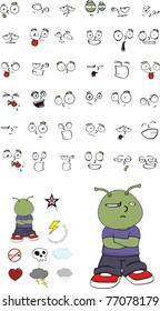 alien kid cartoon set in vector format
