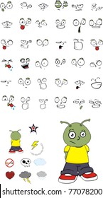 alien kid cartoon set in vector format