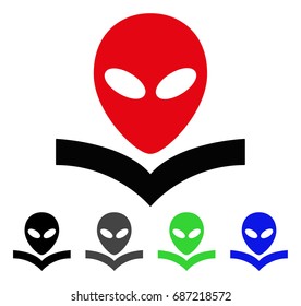 Alien Knowledge Book flat vector pictogram. Colored alien knowledge book gray, black, blue, green icon versions. Flat icon style for application design.