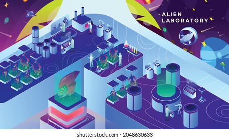 Alien Laboratory - Isometric Illustration
