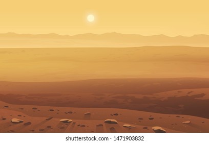 Alien landscape of Mars, the martian surface.