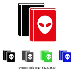 Alien Library flat vector icon. Colored alien library gray, black, blue, green pictogram variants. Flat icon style for graphic design.