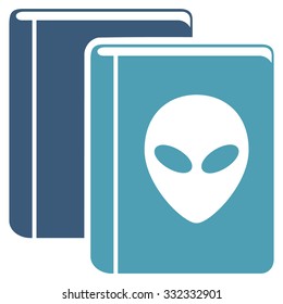 Alien Library vector icon. Style is flat bicolor cyan and blue symbol, rounded angles, white background.