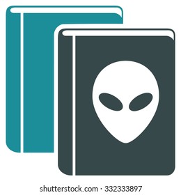 Alien Library vector icon. Style is flat bicolor soft blue symbol, rounded angles, white background.