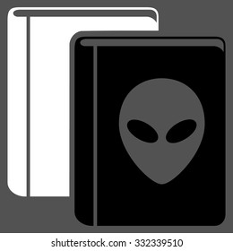 Alien Library vector icon. Style is flat bicolor black and white symbol, rounded angles, gray background.