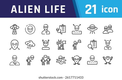 Alien Life set line vector icon designs.