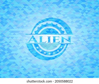 Alien light blue emblem with mosaic background. 