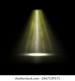 Alien light. Vector illustration of a yellow neon glow with shining particles for visual effects of teleportation or UFO destruction, on a black isolated background.