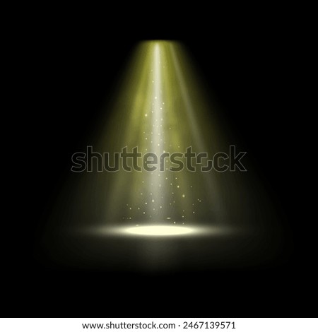 Alien light. Vector illustration of a yellow neon glow with shining particles for visual effects of teleportation or UFO destruction, on a black isolated background.