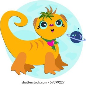 Alien Lizard Puppy with Purple Planet Vector