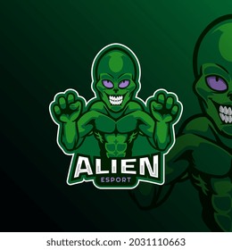 Alien logo mascot for esport gamer. Green color with strategy and imagination mind theme. Ready to war and win the competition.