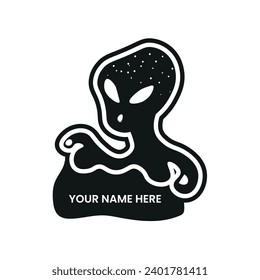 logotipo alienígena que apunta a logotipo en blanco y negro