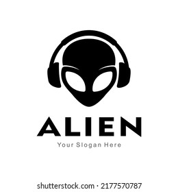 alien logo using headphones vector silhouette