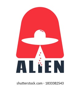 alien logo vector illustration design with text. This logo is suitable for stickers, banners, covers, illustrations