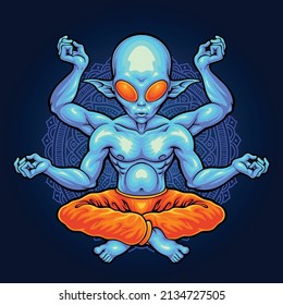 alien in lotus pose mascot illustration