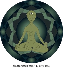 Alien in Lotusposition. 
Mandala. Fremdmediate 