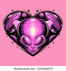 Alien love valentine vector illustration