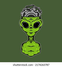 alien with machine head artwork illustration