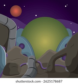 Alien machinery landscape. Vector illustration